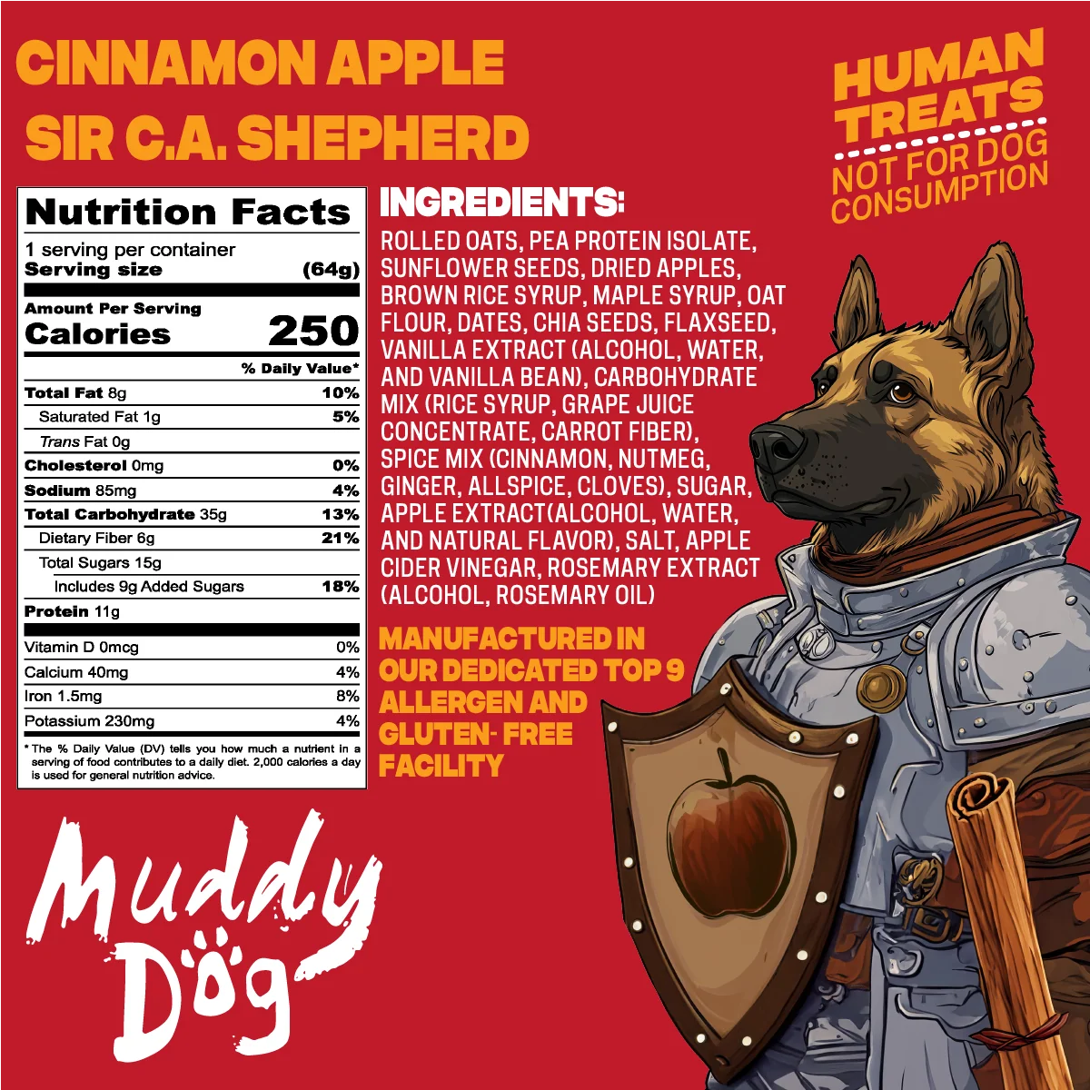 Muddy Dog Snacks | Sir C.A. Shepherd - Cinnamon Apple Energy Bar (Human Treats)