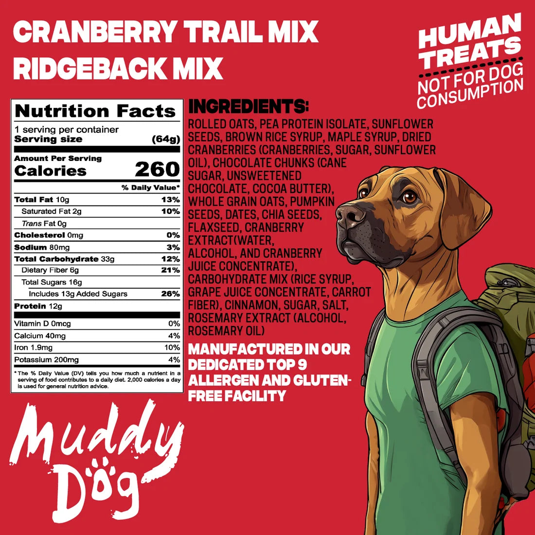 Muddy Dog Snacks | RidgeBack Mix - Cranberry Trail Mix Energy Bar (Human Treats)