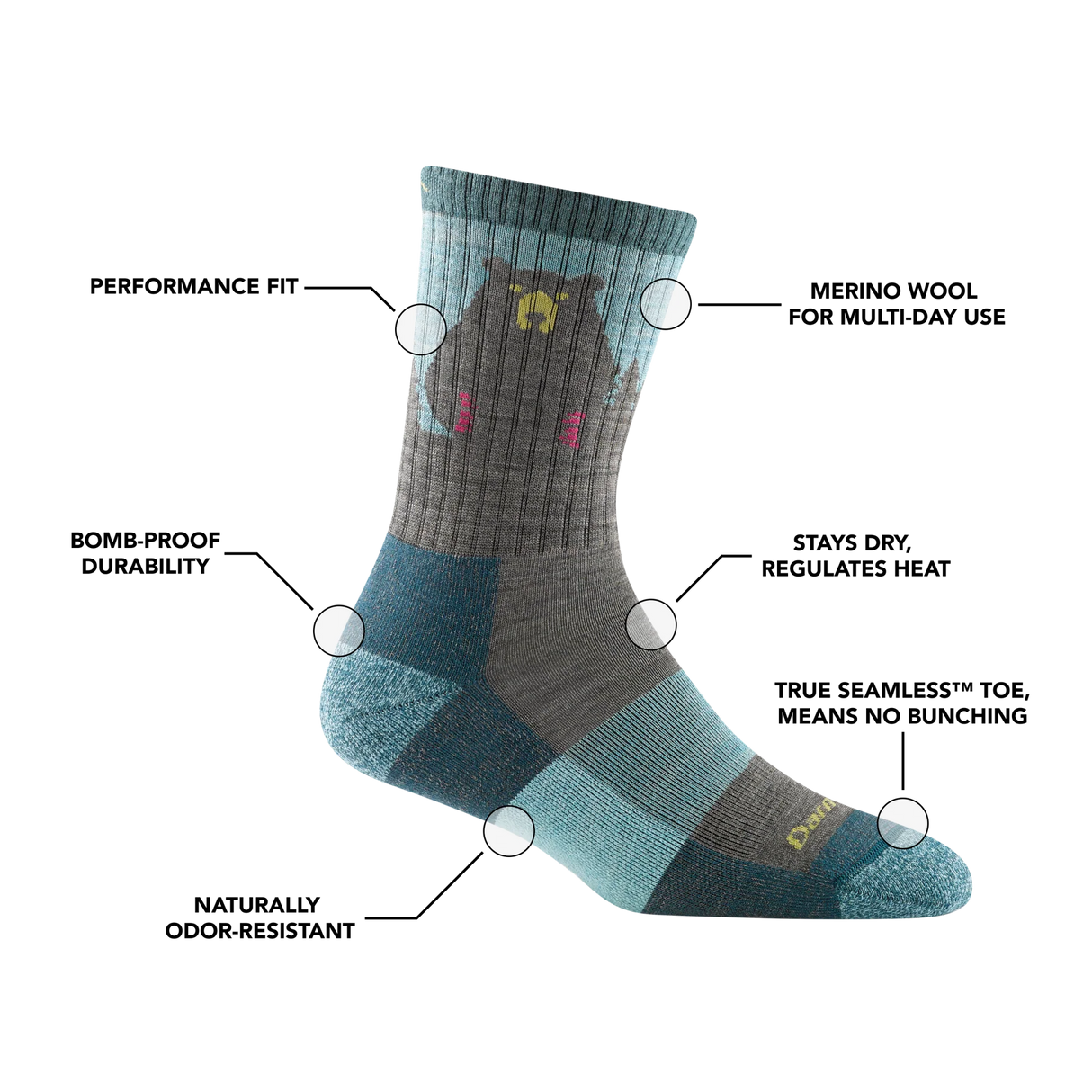 Darn Tough Women's Bear Town, Critter Club & Hiker Micro Crew Hiking Socks