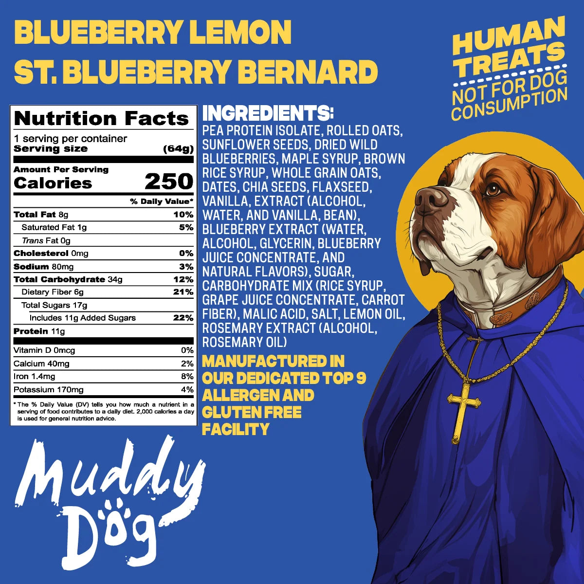 Muddy Dog Snacks | St. Blueberry Bernard - Blueberry Lemon Energy Bar (Human Treats)