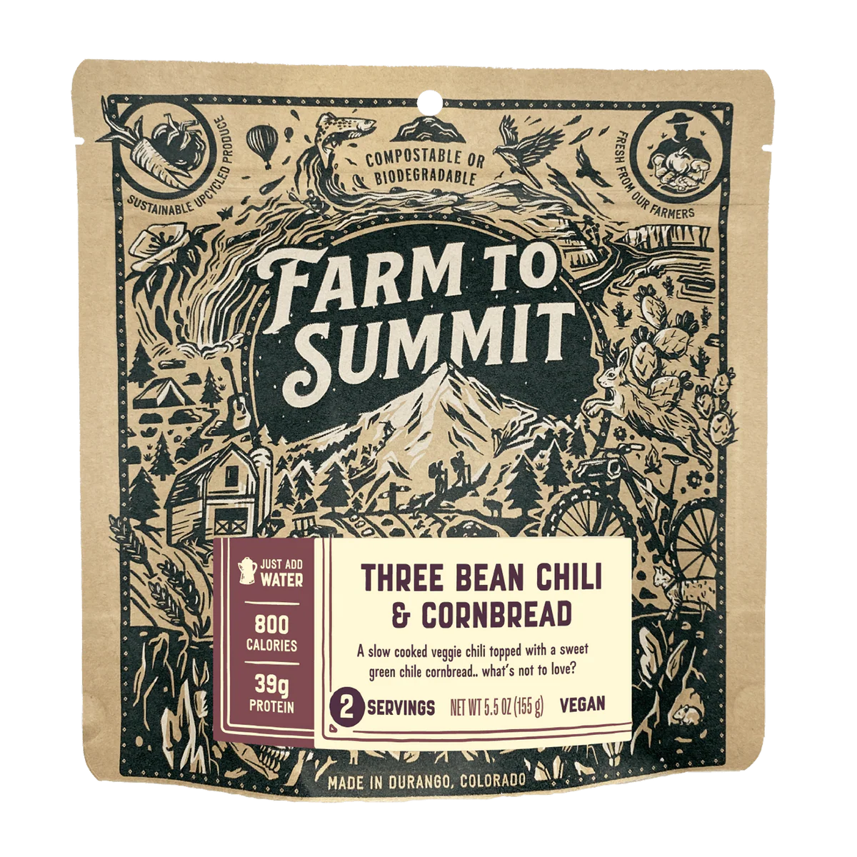 Farm to Summit Three Bean Chili & Cornbread | Hearty Backpacking & Camping Meal