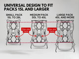 Camping Gear X Vacluse Ultralight Backpack Ventilation Frame w/Sleeve - Black Diagram on pack sizing